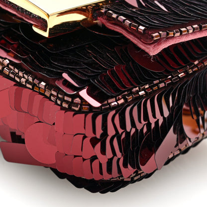 Sequin Paillettes Shiny Nappa Sex and the City Nano Maxi Buckle Baguette Charm Granata