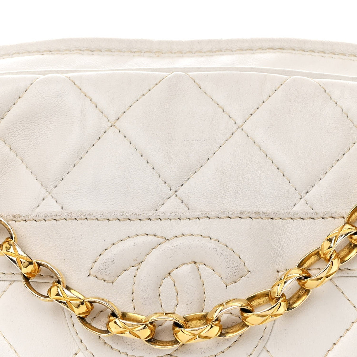 Lambskin Quilted Tassel Camera Case White
