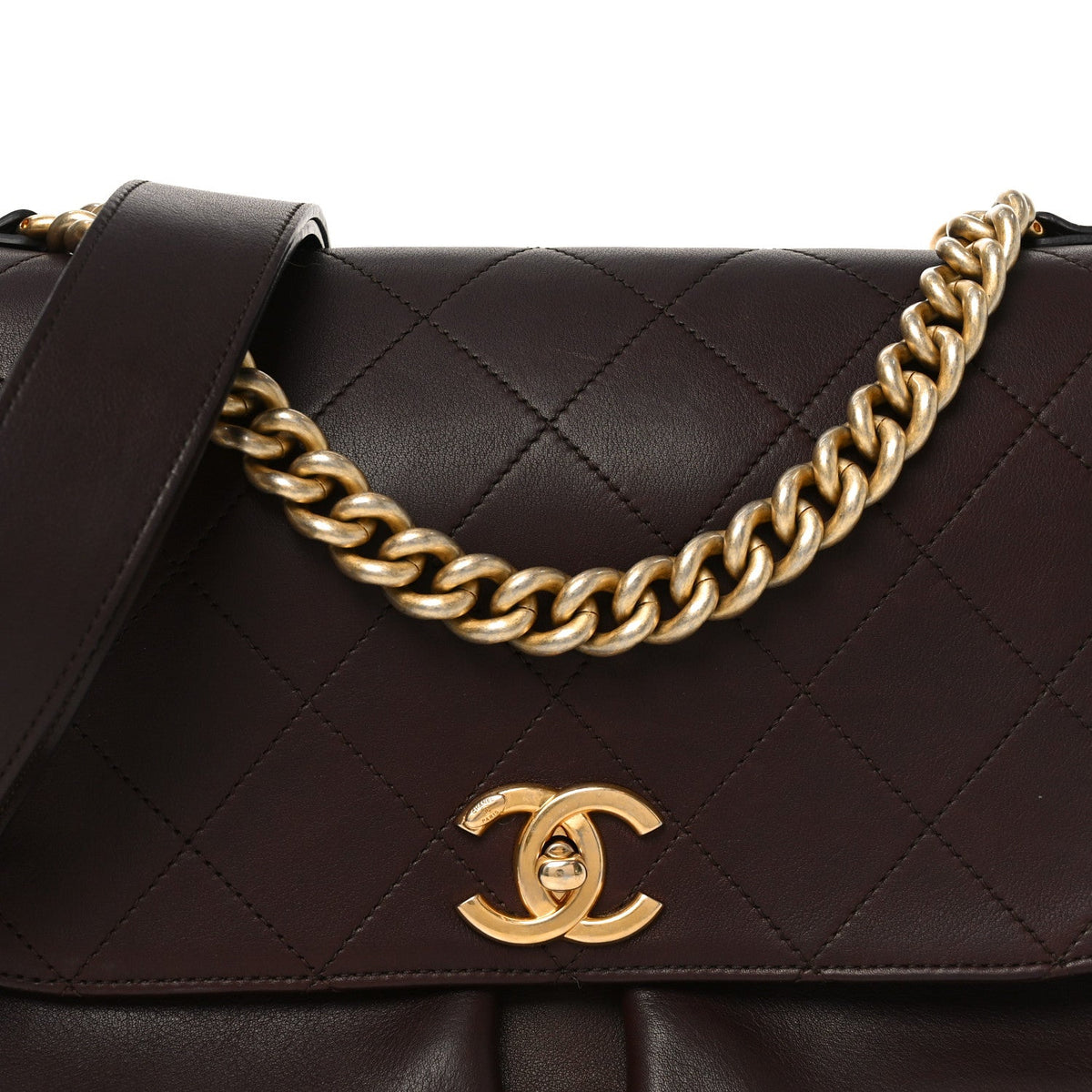 Calfskin Stitched Small Paris in Rome Messenger Brown
