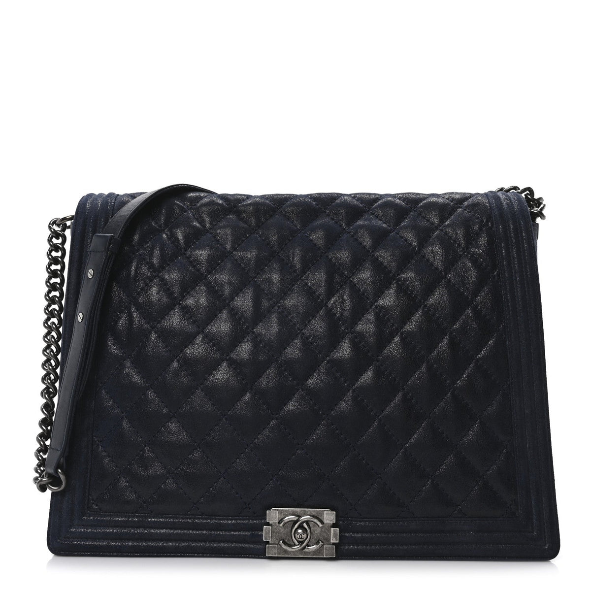 Iridescent Calfskin Large Gentle Boy Flap  Navy Blue