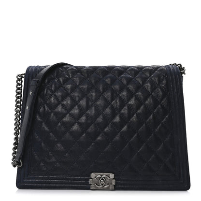 Iridescent Calfskin Large Gentle Boy Flap  Navy Blue