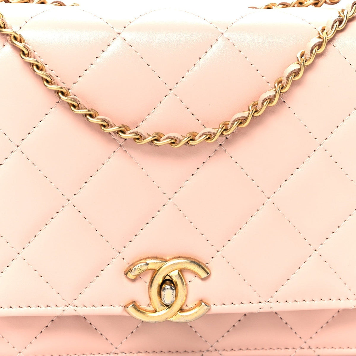 Calfskin Quilted Perfect FIt Wallet On Chain WOC Light Pink