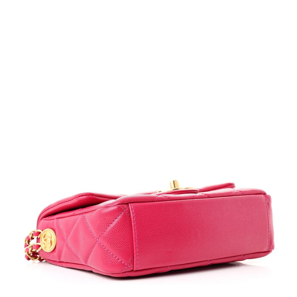 Caviar Quilted Small Twist Your Buttons Flap Fuchsia