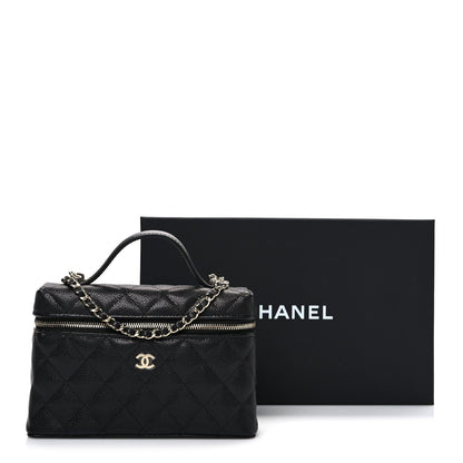 Caviar Quilted Top Handle Slim Vanity With Chain Black
