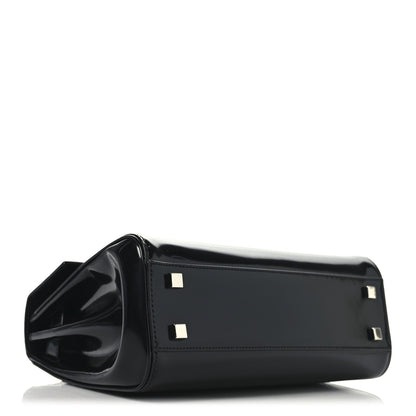 Shiny Calfskin Le Fermoir Top Handle Bag Small Black