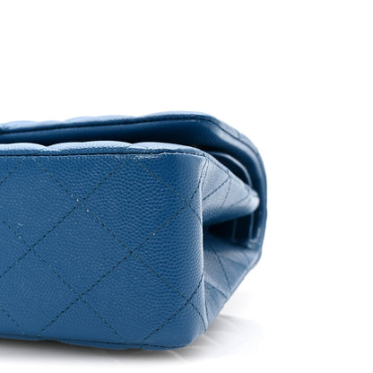 Caviar Quilted Medium Double Flap Blue