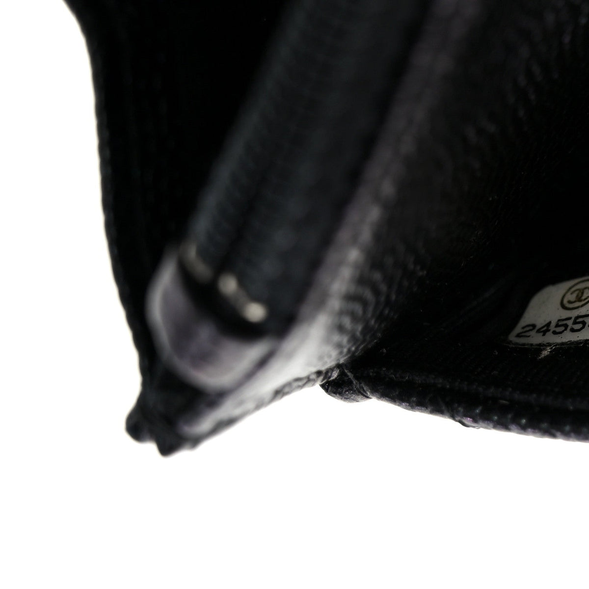 Iridescent Caviar Chevron Quilted Wallet On Chain WOC Black