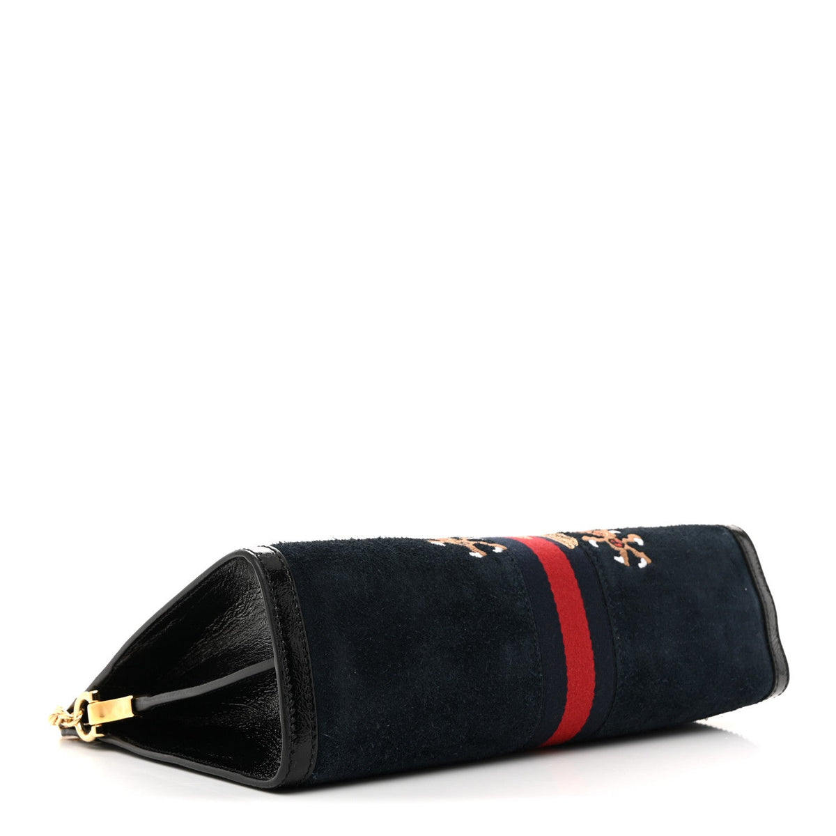 Suede Patent Web Dragon Embroidered Medium Ophidia Chain Shoulder Bag Blue Multicolor Black