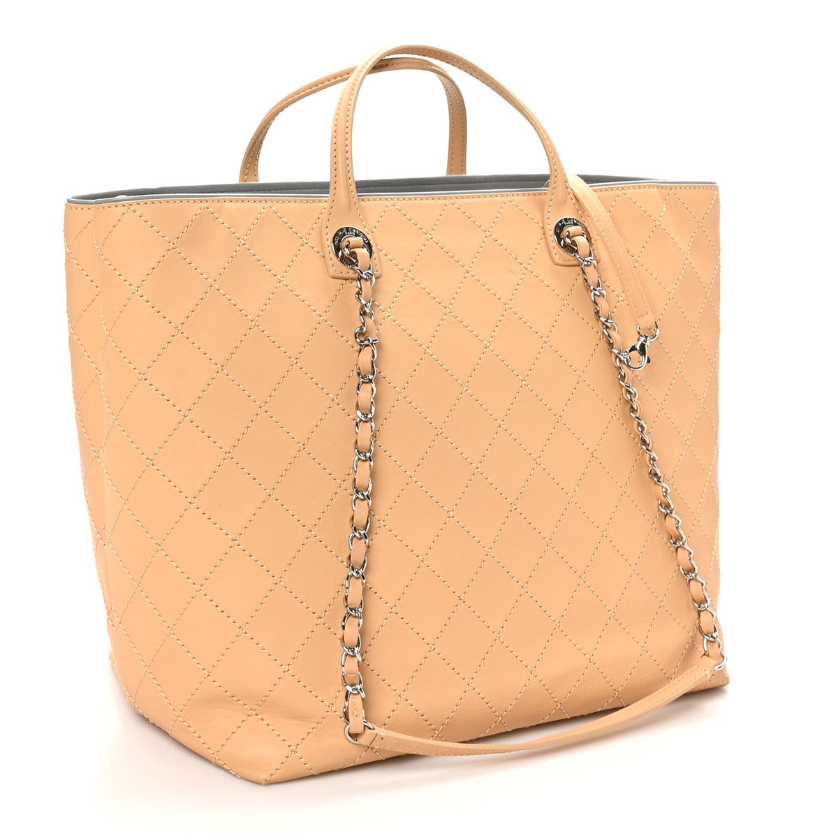 Calfskin Stitched Medium Shopping Tote Beige