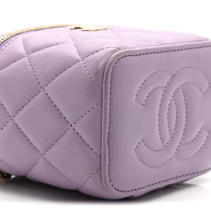 Lambskin Quilted Top Handle Mini Vanity Case With Chain Light Purple