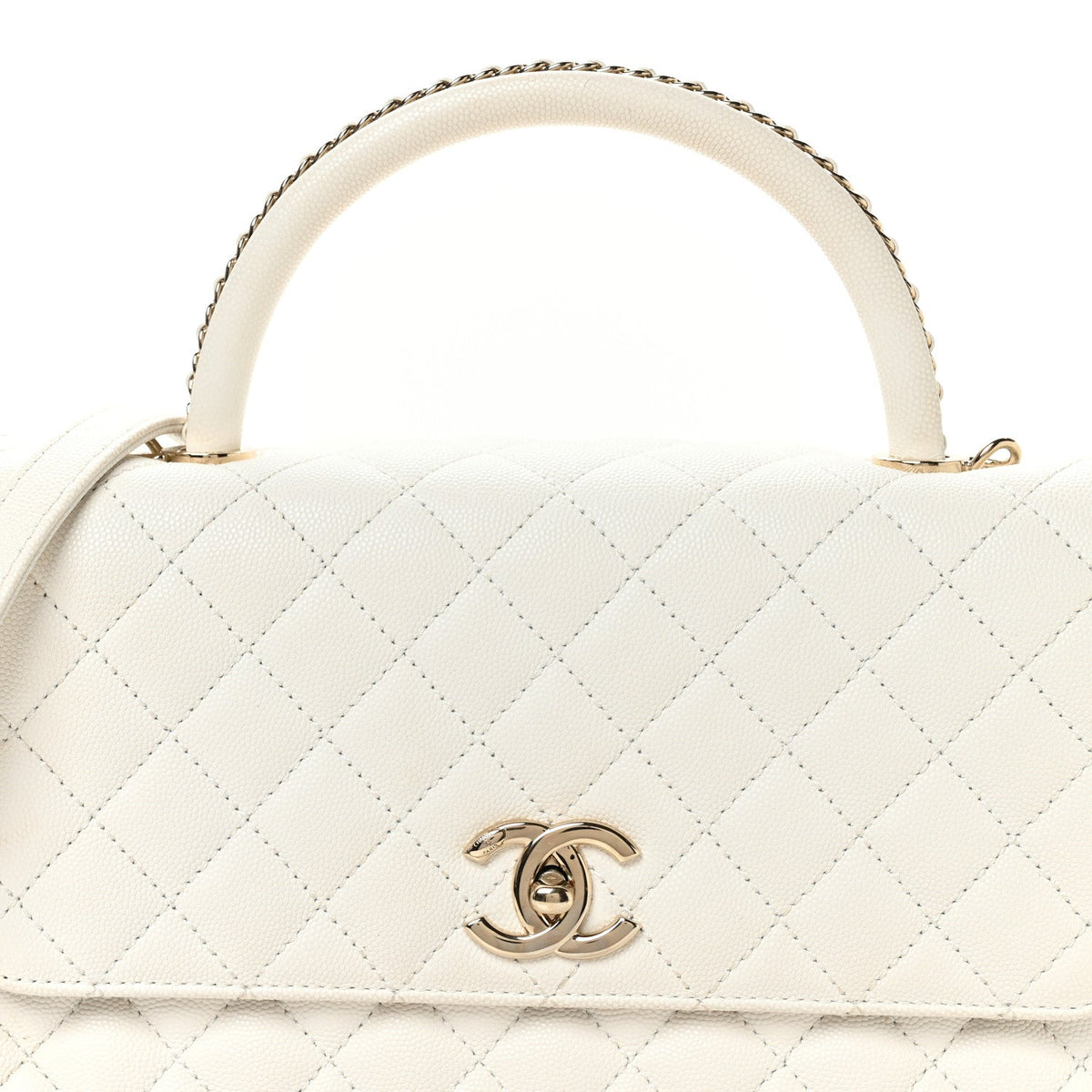 Caviar Quilted Small Chain Coco Handle Flap White