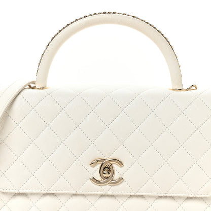 Caviar Quilted Small Chain Coco Handle Flap White