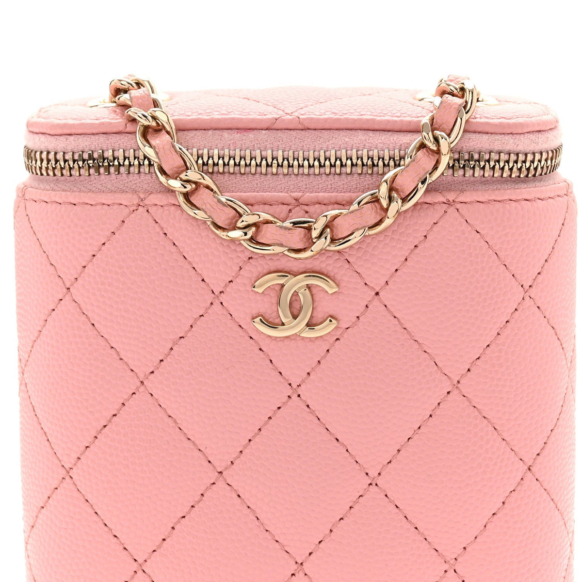 Caviar Quilted Small Vertical Coco Beauty Vanity Case With Chain Light Pink