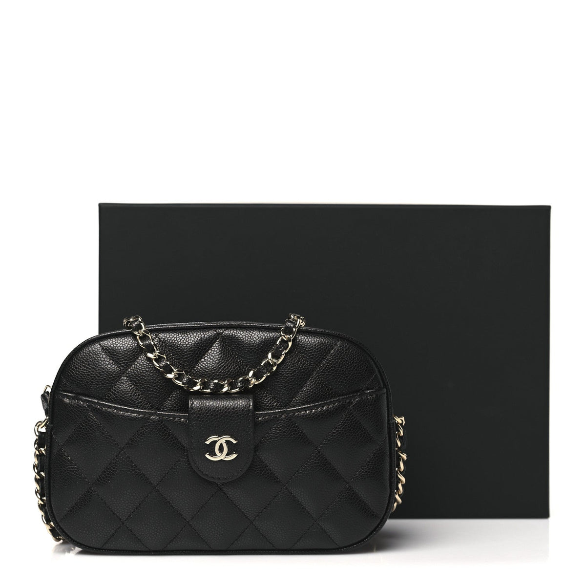 Caviar Quilted Chain Camera Bag Black