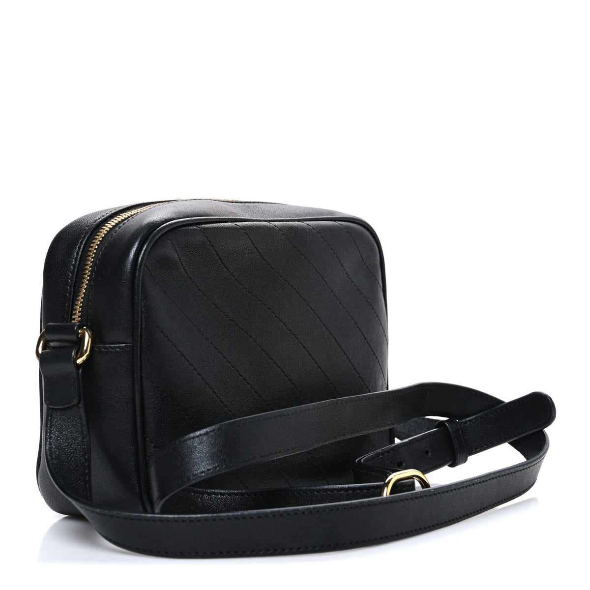 Sakai Be Green Calfskin Diagonal Stitched Small Blondie Shoulder Bag Black