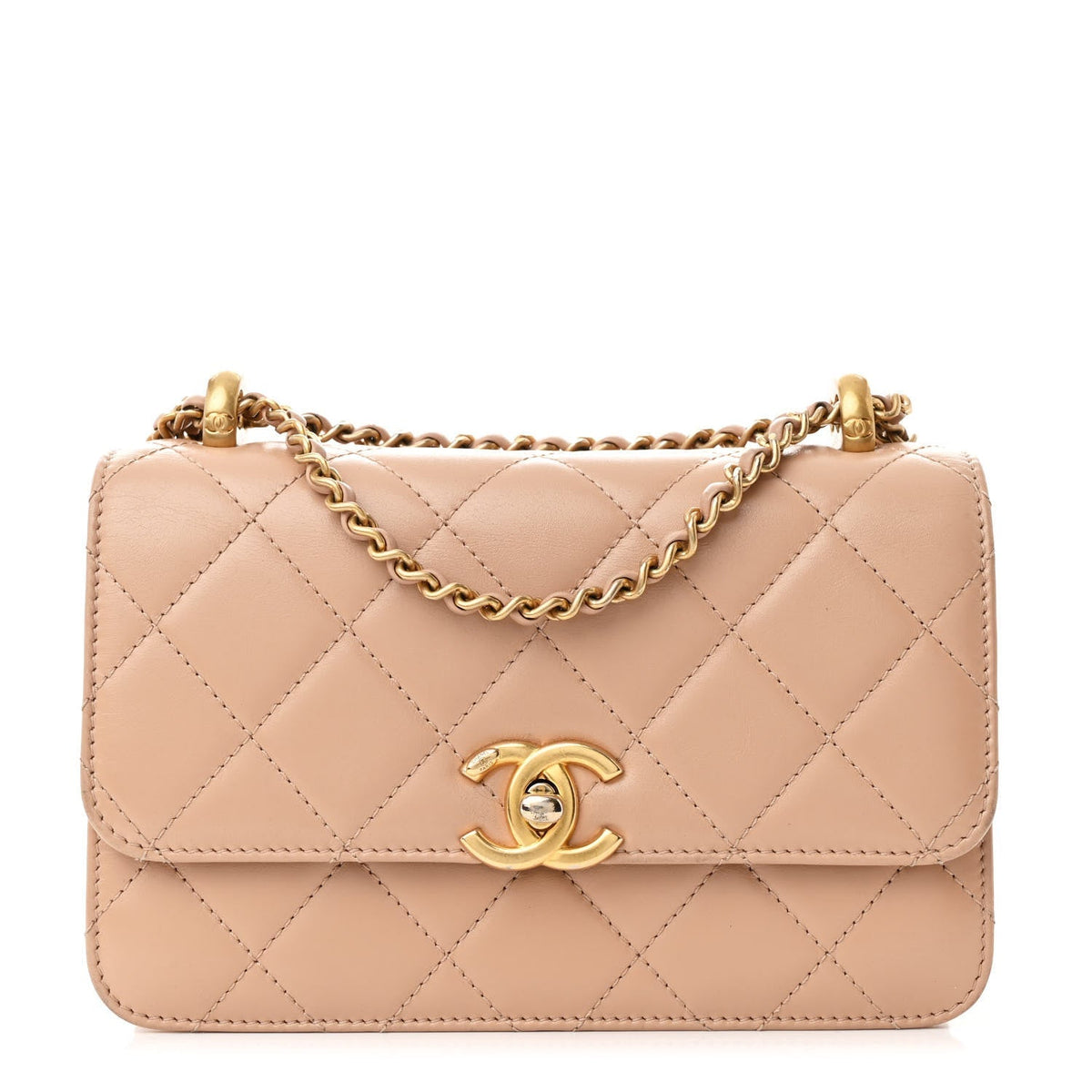 Calfskin Quilted Mini Perfect Fit Flap Beige