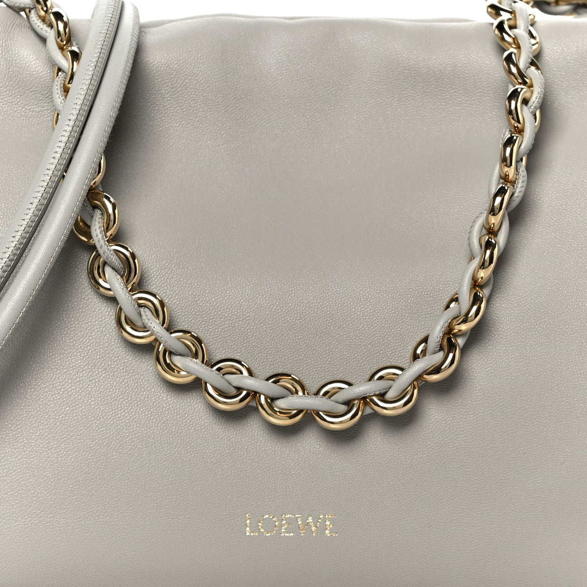 Mellow Nappa Donut Chain Medium Flamenco Knot Clutch Shell Grey