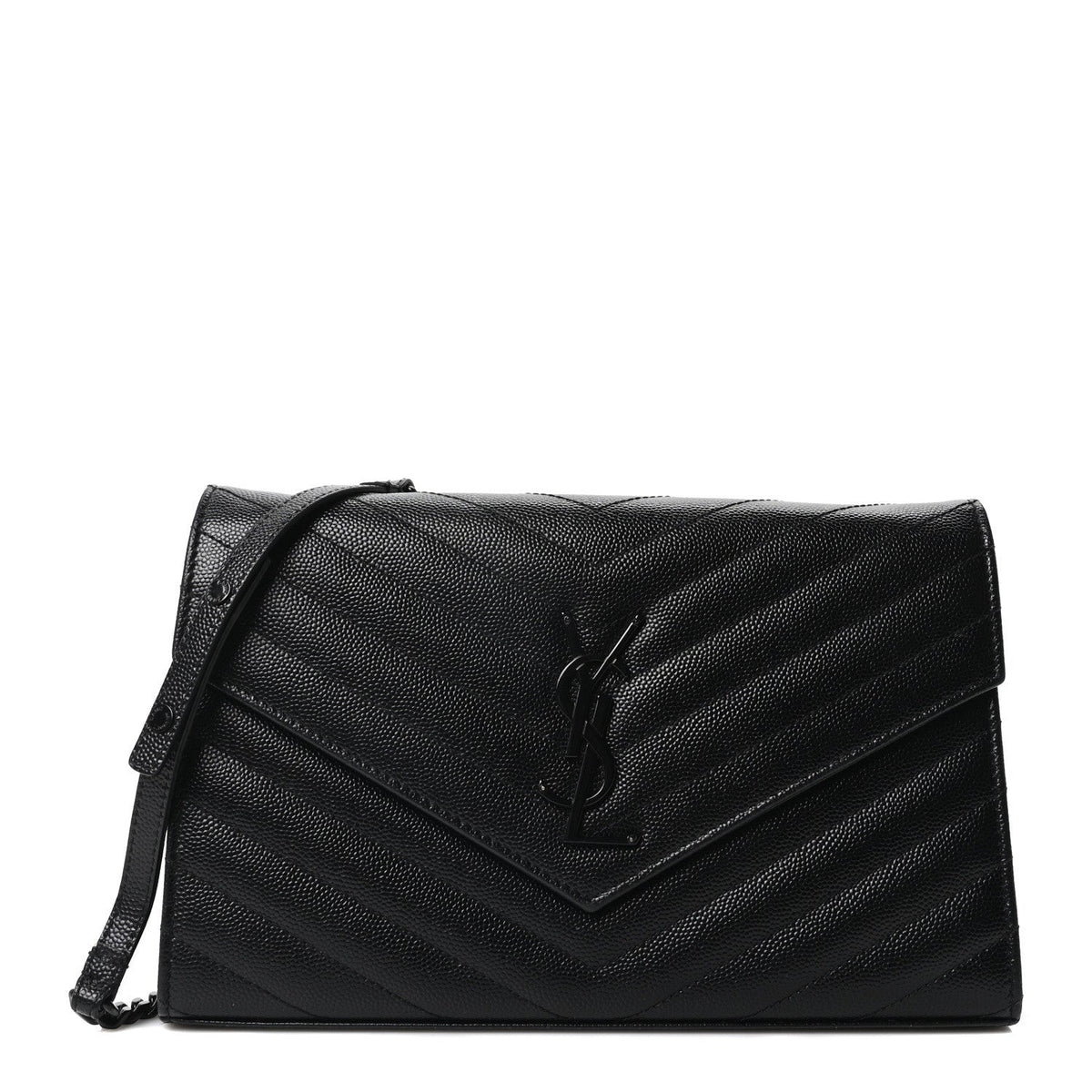 Grain De Poudre Matelasse Chevron Monogram Monochrome Chain Wallet Black
