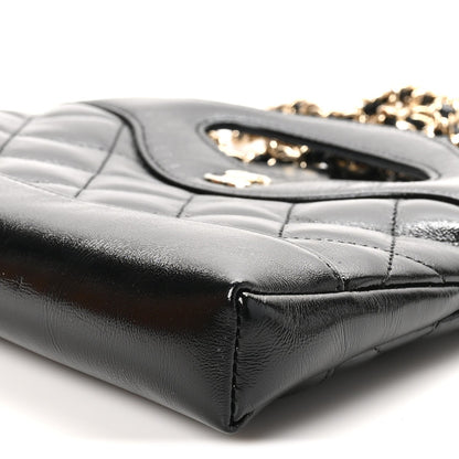 Shiny Crumpled Calfskin Quilted Nano 31 Shopping Bag Black