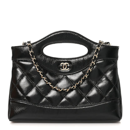 Shiny Crumpled Calfskin Quilted Nano 31 Shopping Bag Black
