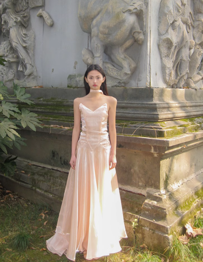 Unique Light Pink A Line Strapless Organza Long Prom Dress 16th Birthday Dress SH4193
