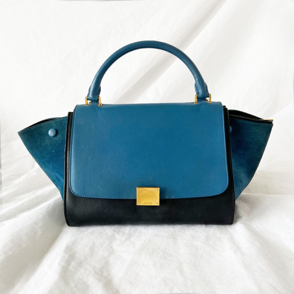 Céline Blue Suede and Leather Mini Trapeze Bag