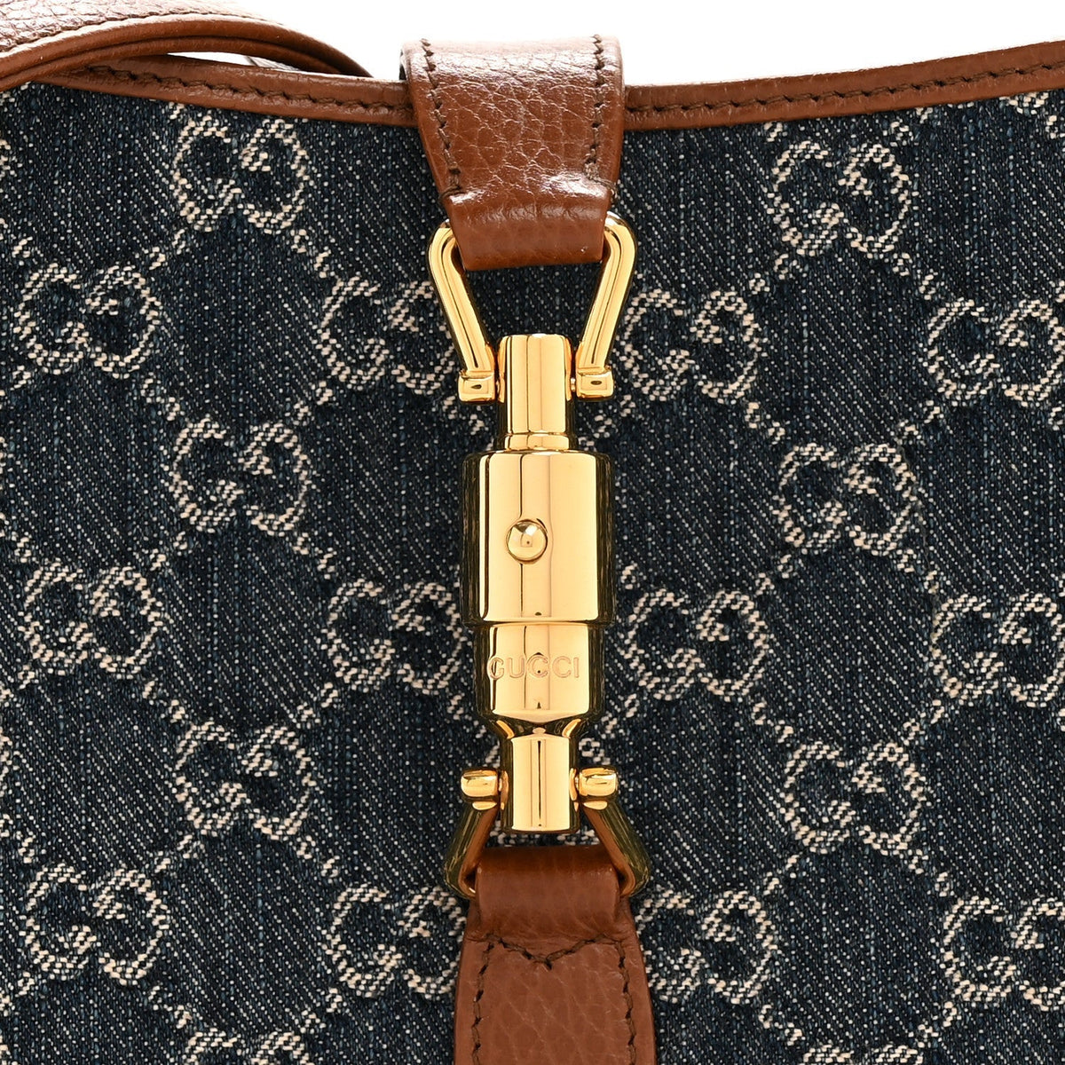 New Denim GG Monogram Calfskin Small Jackie 1961 Hobo Blue Tea Cuir