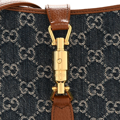 New Denim GG Monogram Calfskin Small Jackie 1961 Hobo Blue Tea Cuir