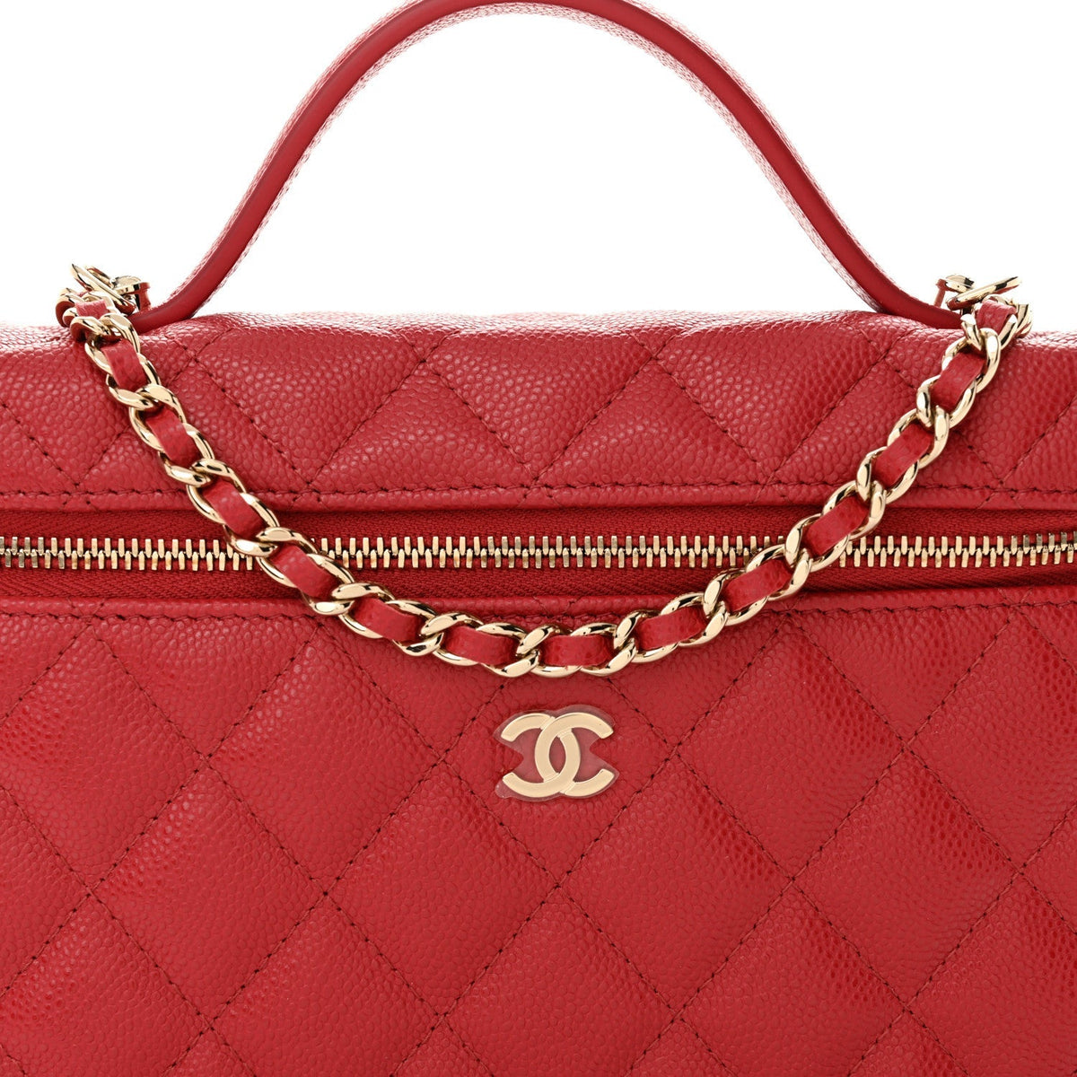 Caviar Quilted Top Handle Slim Vanity With Chain Red
