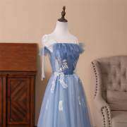 Navy Blue A-line Tulle Long Formal Dress with Tie Straps  M905