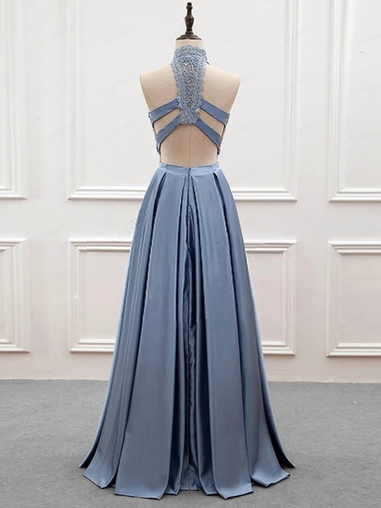 A Line High Neck Prom Dress Backless Two Pieces Formal Evening Dresses Gala Gown M2571