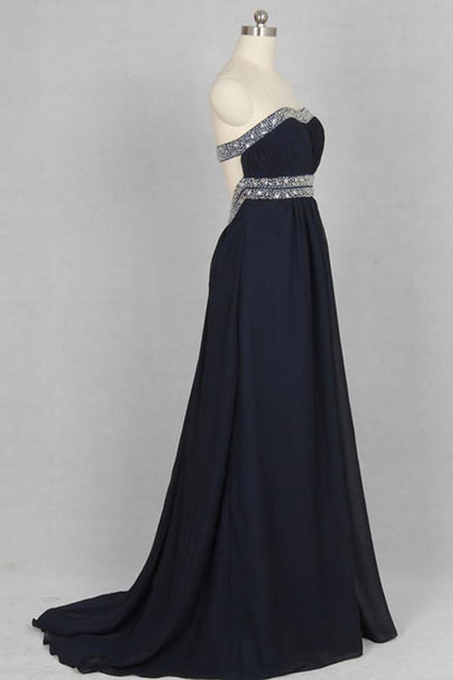 Sweetheart Chiffon Crystals Black Long Prom/Party Dress M1308