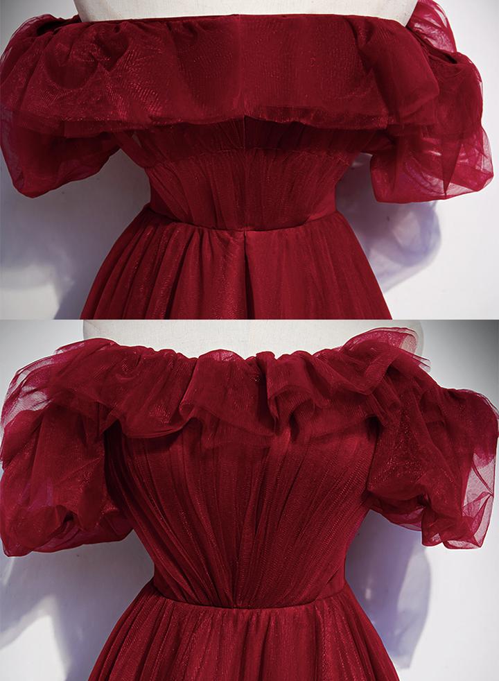 Burgundy tulle long prom dress evening dress M2300