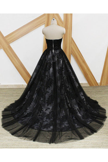 Black Lace Strapless Long Sweet 16 Prom Dress, Long Tulle Graduation Dress M1626