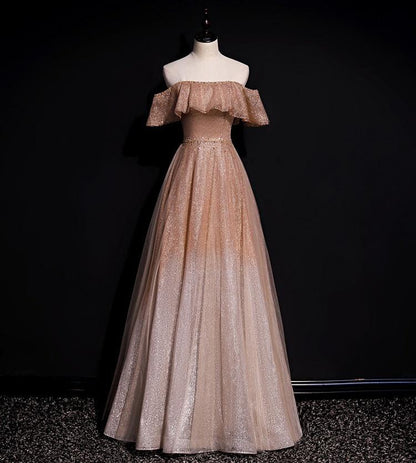 Glitter Off The Shoulder A-line Long Ombre Prom Dresses Chic Prom Gowns M1981