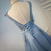 Blue Tulle Long Prom Dress with 3D Flowers M911