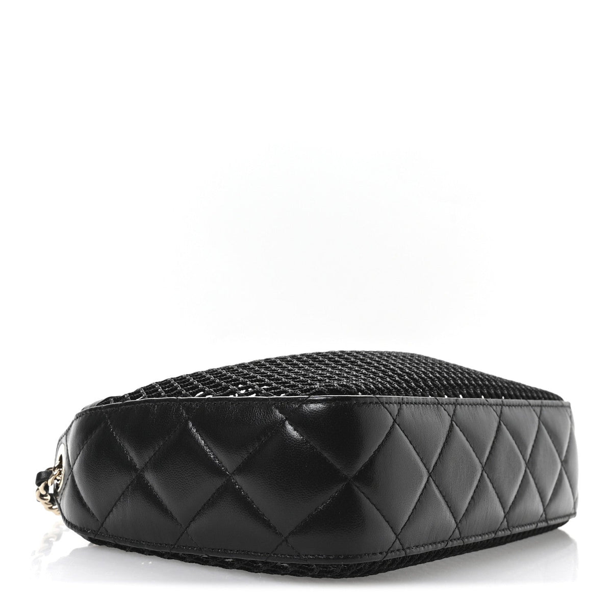 Mesh Shiny Lambskin Clutch With Chain Black