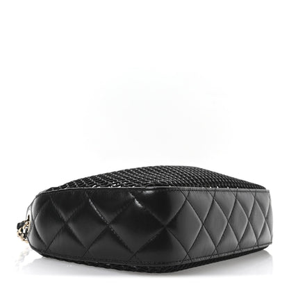 Mesh Shiny Lambskin Clutch With Chain Black