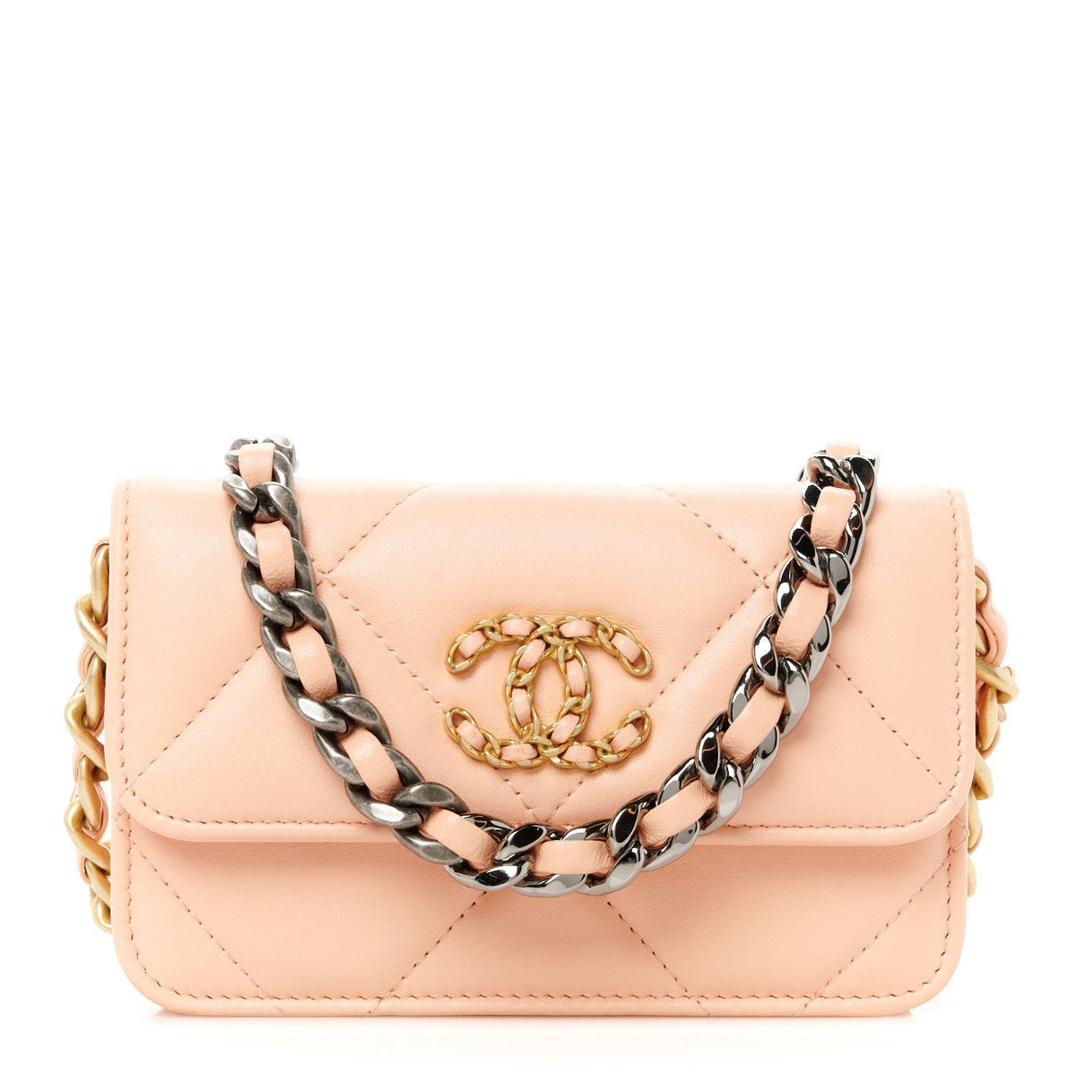 Lambskin Quilted Chanel 19 Clutch With Chain Light Orange