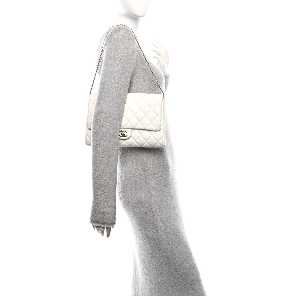 Caviar Quilted Clutch With Chain Flap White