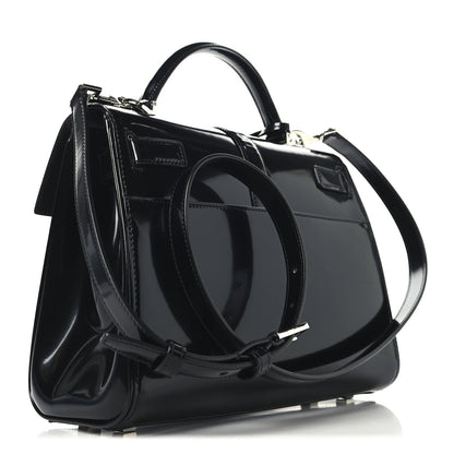 Shiny Calfskin Le Fermoir Top Handle Bag Small Black