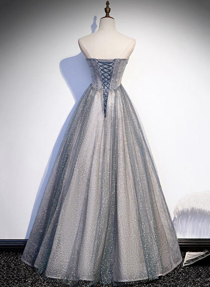 Gray tulle beads long prom dress evening dress M2258