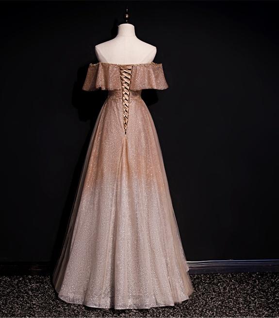 Glitter Off The Shoulder A-line Long Ombre Prom Dresses Chic Prom Gowns M1981