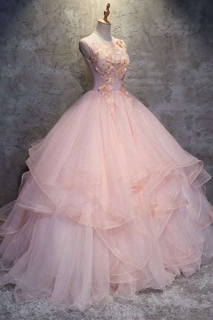 Ball Gown Long Prom Dress with Hand Made Flowers, Gorgeous Quinceanera Dresses M1674