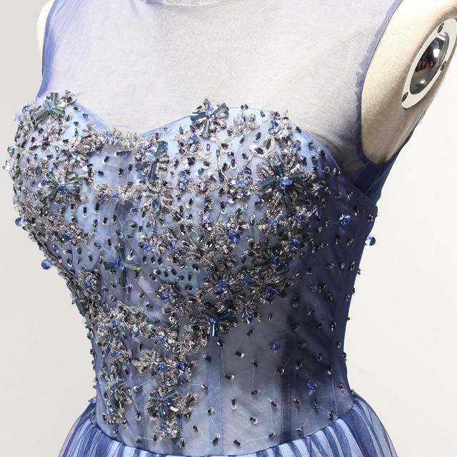 New Arrival A Line Cheap Sheer Neck Prom Dress with Rhinestones, Long Tulle Party Dress M1746