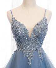 Blue High Low Party Dress with Spaghetti Straps  M1004