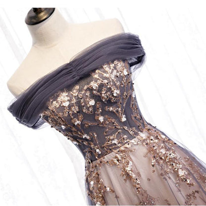 A line lace sequins long prom dress formal dress M863
