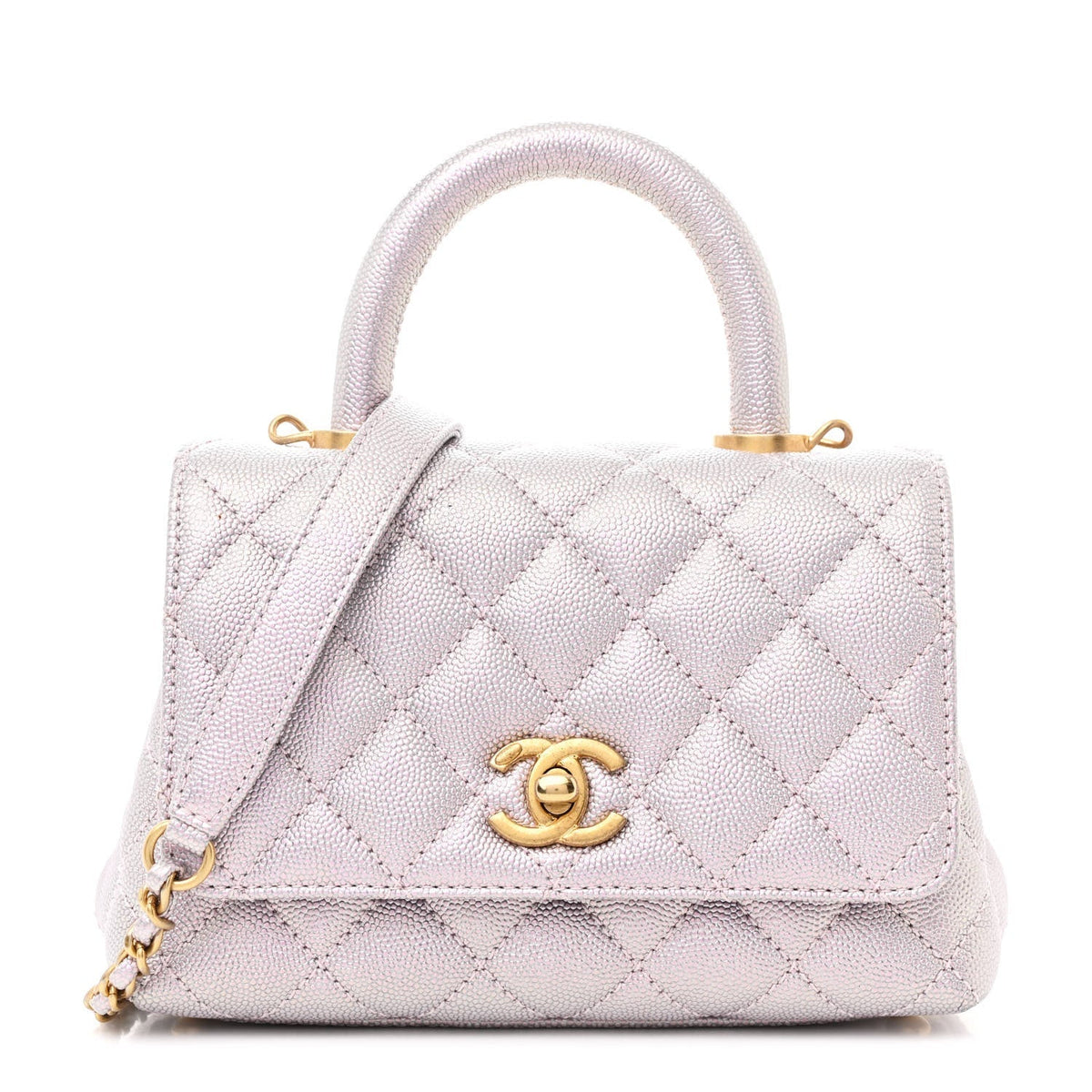 Metallic Caviar Quilted Extra Mini Coco Handle Flap Light Pink