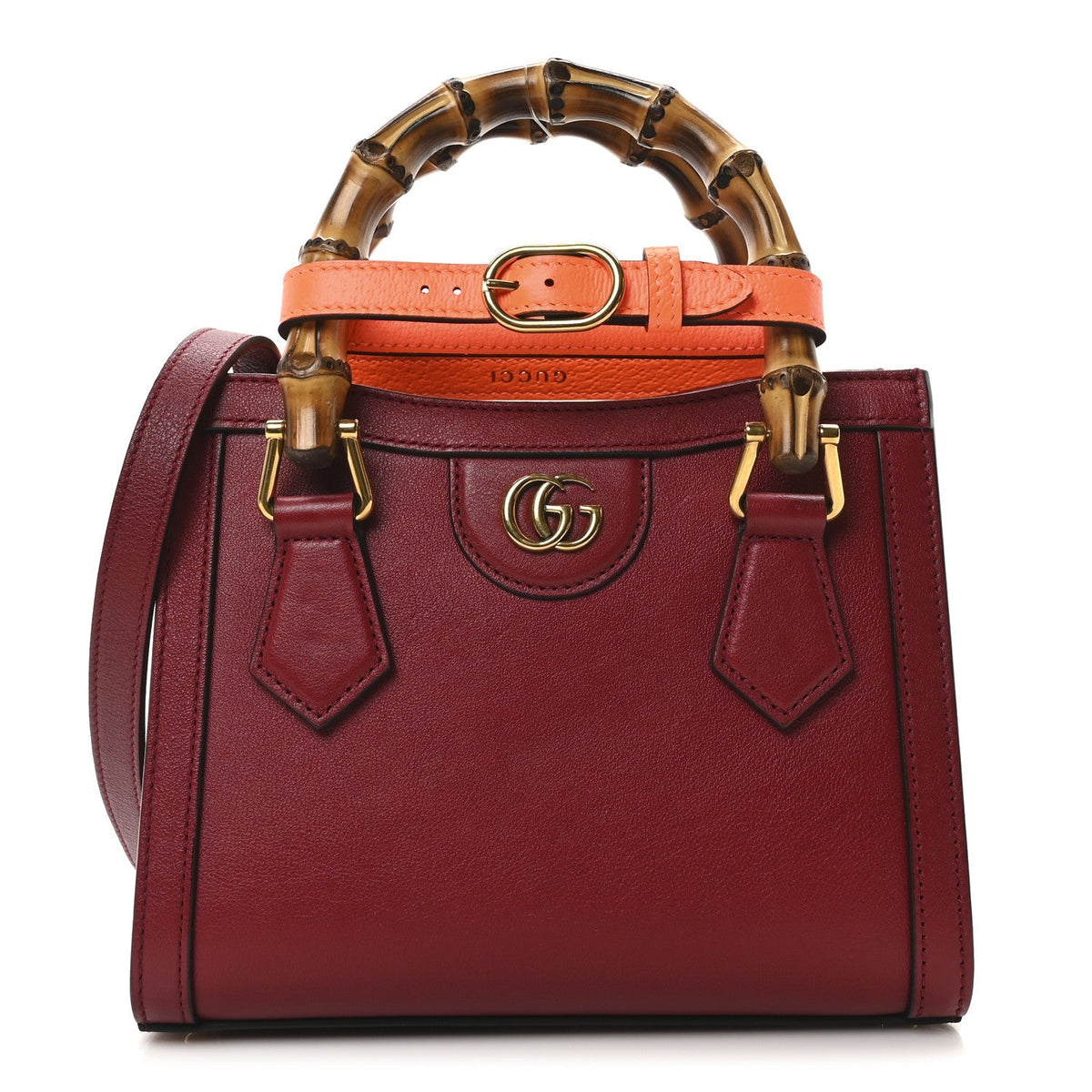 Wonka Grain Calfskin Mini Diana Tote Bag Dark Red Orange Fluo