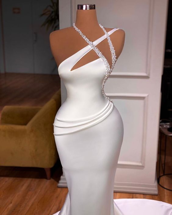 Vintage Spaghetti Strap Mermaid Wedding Dress Prom Dress ,MD6636